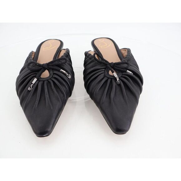 Sam Edelman Julia Pump Mule Size 7M Black Leather Ruched Pointed Flat - Picture 3 of 10